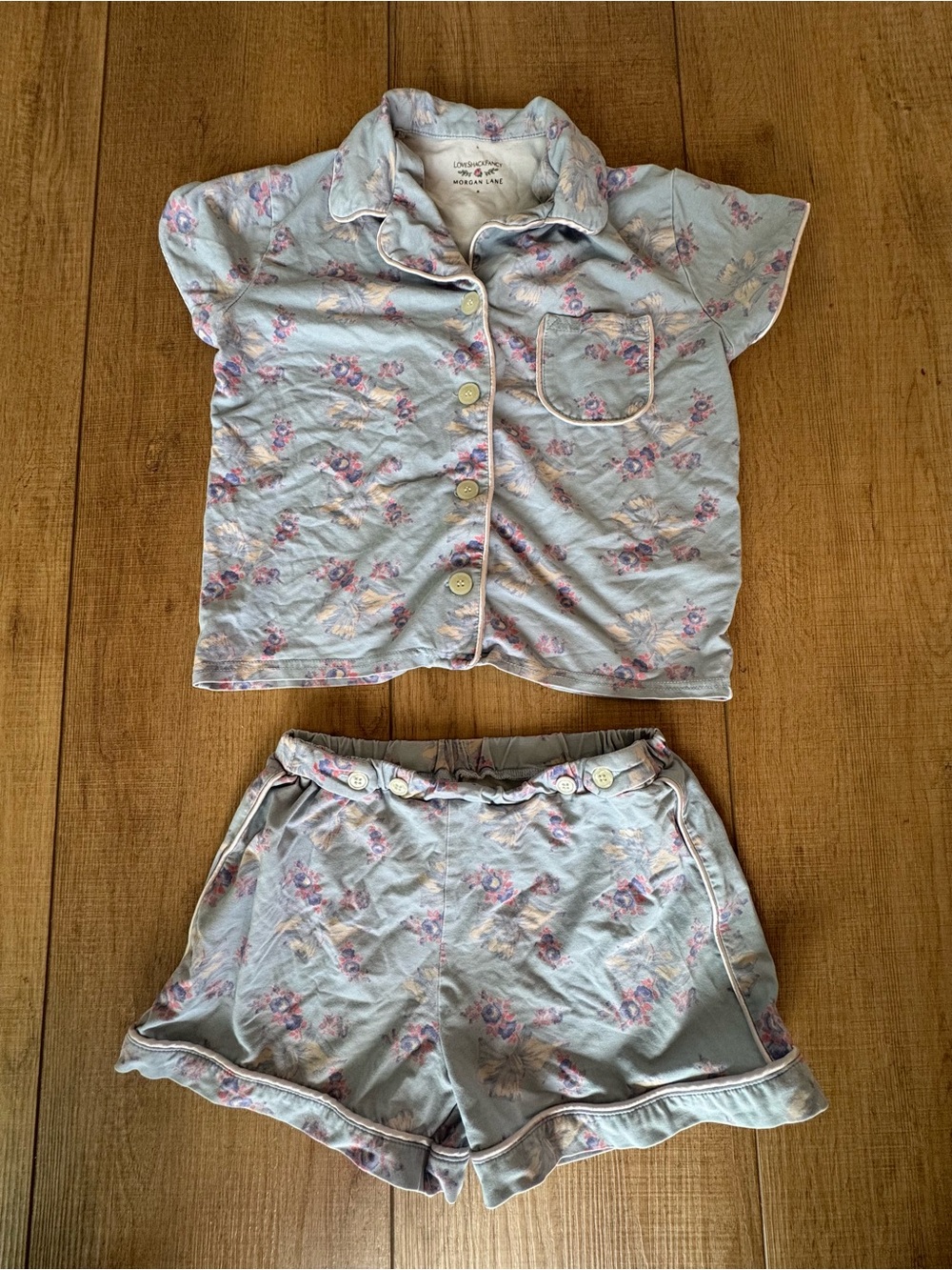 LoveShackFancy x Morgan Lane Girls Blue Floral Buttery Soft Pajama Set Size 8
